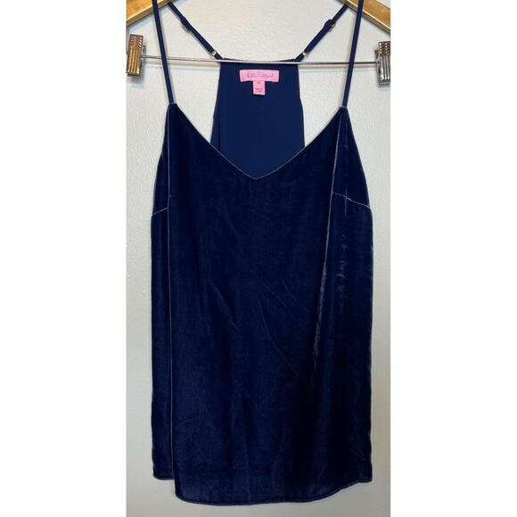 Lilly Pulitzer Silk Velvet Racerback Tank Top in Navy Blue Dusk Blouse XS - Picture 2 of 9